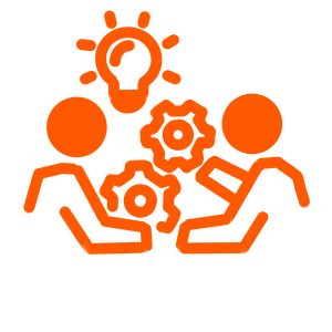 Media Strategy Image Drawing of stick figures talking, exchanging gears with a lightbulb above on of their heads.