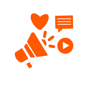 Influencer Marketing Image Drawing of a megaphone with a heart, comment card, and play button coming out of it.