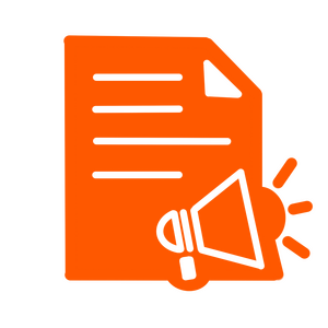 Drawing of a piece of paper with a megaphone over one corner.