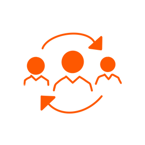 Drawing of 3 stick figures with two arrows implying a circular discussing around them.